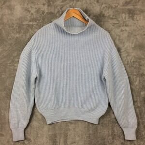 Wilfred Sweater Aritzia Womens Small Blue Merino Wool Mock Neck Pullover Italy